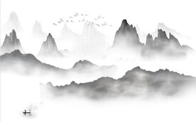 新中式水墨国画山水背景墙壁画