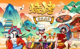 国潮特色烧烤背景画图片