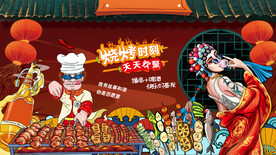 国潮撸串烧烤背景墙