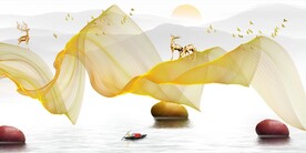 晶瓷画 抽象画线条 麋鹿石头