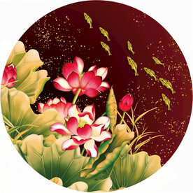 晶瓷画抽象画线条金鱼荷花荷叶