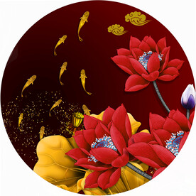 晶瓷画抽象画金鱼荷花荷叶