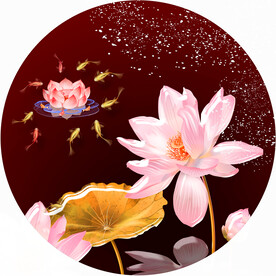 晶瓷画抽象画金鱼荷花荷叶