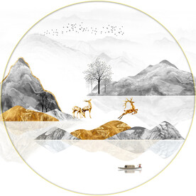 晶瓷画抽象画树石头麋鹿