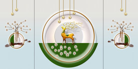 晶瓷画菊花三联画麋鹿圆球