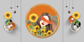 晶瓷画向日葵圆球美女