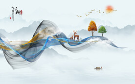 晶瓷画线条抽象画水墨山水画