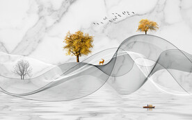 晶瓷画线条抽象画水墨山水画