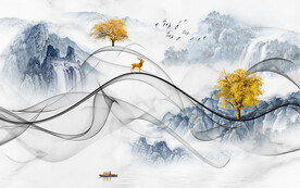 晶瓷画线条抽象画水墨山水画