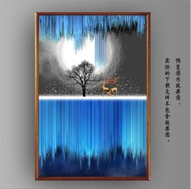 光影宝石蓝麋鹿山水装饰画