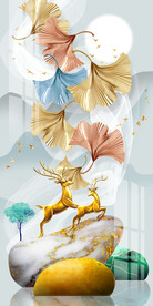 现代简约金色银杏叶麋鹿玄关