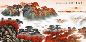 中国梦山河颂山水国画