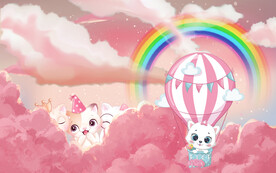 粉色云朵热气球背景墙