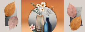 轻奢装饰画 三联画 叶子花瓶