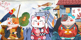 招财猫日本料理店工装背景