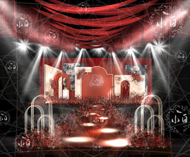 复古红蓝撞色主题婚礼效背景图片