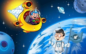 星球宇航员卡通背景墙