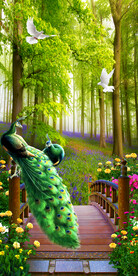 孔雀树林风景玄关背景墙