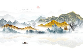 简约现代轻奢新中式山水背景墙