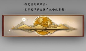 新中式金色抽象麋鹿山水床头画