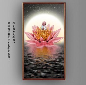 新中式月色红莲花玄关装饰画