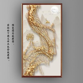 新中式金色麋鹿山水玄关装饰画