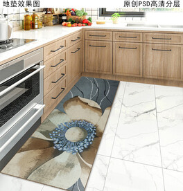 复古花卉厨房地垫