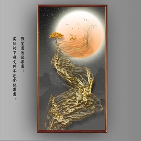 新中式抽象金色麋鹿山水装饰画