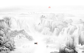 烟雨江南山水背景墙