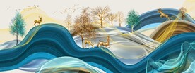 轻奢装饰画 新中式山水画 麋鹿