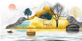 轻奢装饰画 新中式山水画 石头
