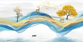 轻奢装饰画 弧线 麋鹿