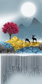 轻奢装饰画 新中式山水画 麋鹿