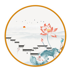 圆形画荷花