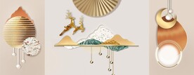轻奢装饰画麋鹿 光影画 三联画