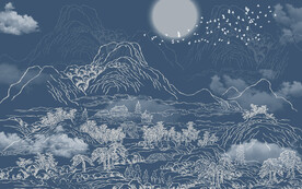 新中式线描山水背景墙