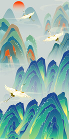 玄关国潮山水壁画