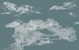 线条蓬莱仙境背景墙