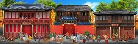 古代市井集市饭馆背景墙壁画
