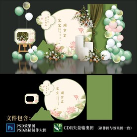 果绿色宝宝周岁宴背景素材