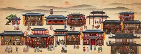 古代市井集市饭馆背景墙壁画