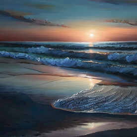 油画 海滩日落