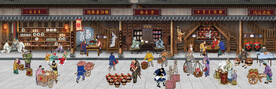 古代市井集市饭馆背景墙壁画