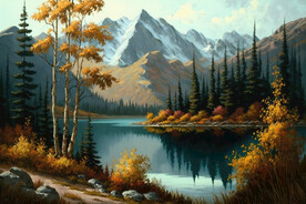 油画 湖光山色