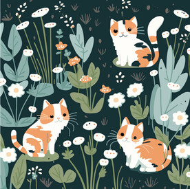 猫咪布料底纹卡通多彩图案