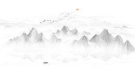 公司前台山水画背景墙