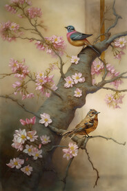 桃花双鸟图