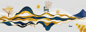 新中式现代山水麋鹿装饰画