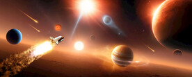 橙色宇宙太阳系太空火箭星球背景