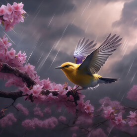 桃花黄鹂